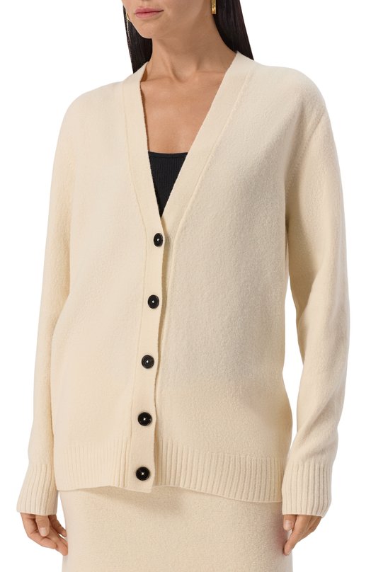 Шерстяной кардиган Jil Sander J01HP0002/J14603 Кремовый  J01HP0002/J14603 Фото 3