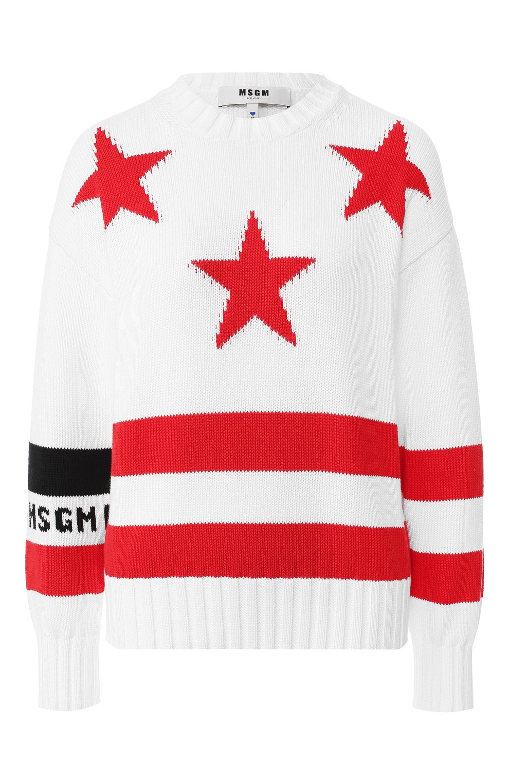 Хлопковый пуловер MSGM белого цвета по цене 26650 руб., арт. 2641MDM139 195251, фото 1 Хлопковый пуловер MSGM, арт. 2641MDM139 195251, фото 1