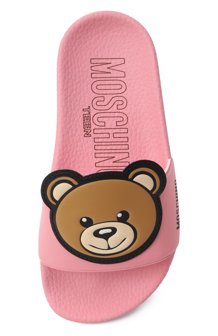 Детский шлепанцы MOSCHINO розового цвета, арт. 80632/VAR1/28-35 | Фото 4 (Нос: Не проставлено; Материал внутренний: Текстиль; Материал внешний: Пластик, Резина; Автоматизация состава: Проставлено)