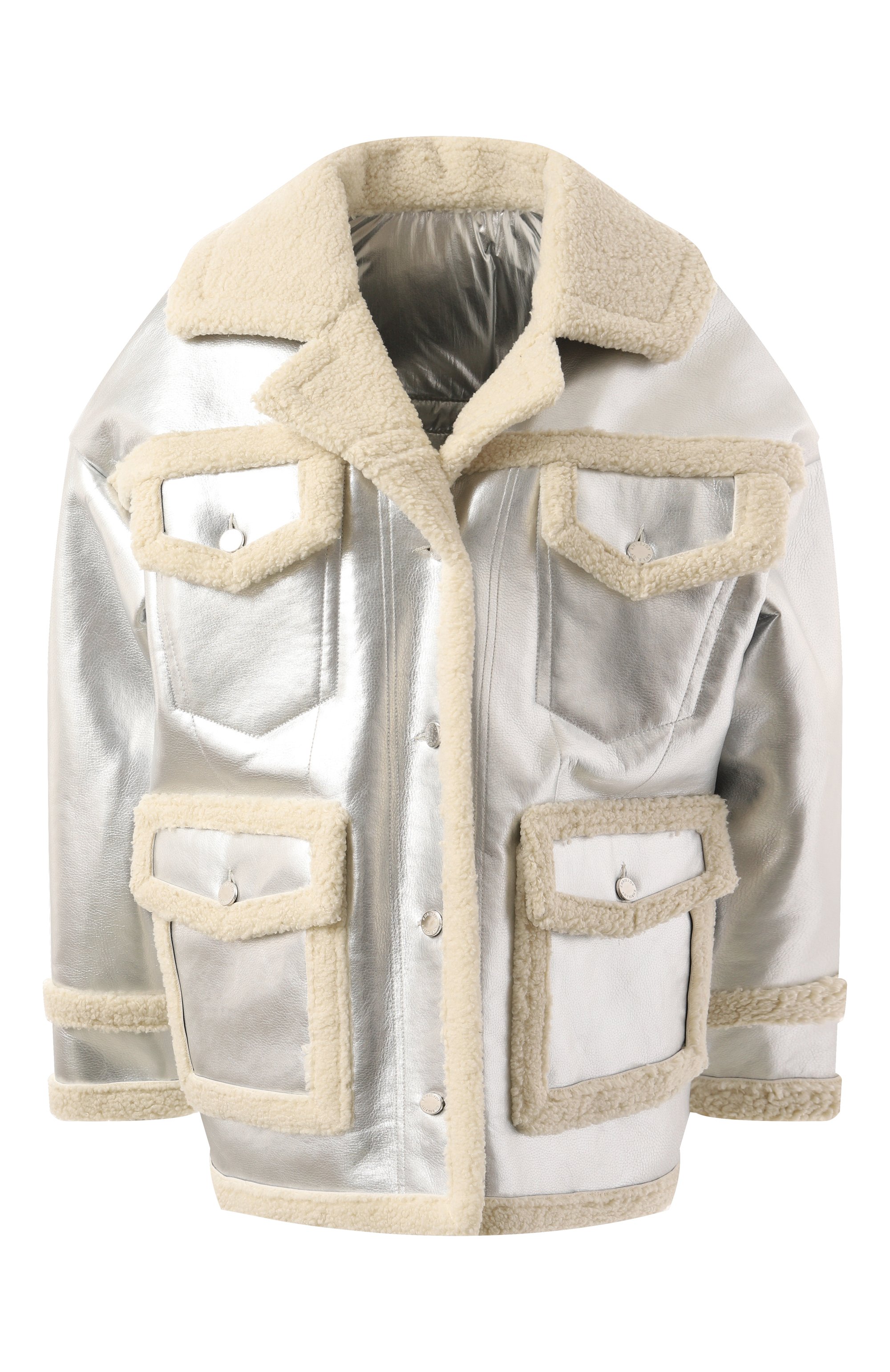 Пуховик KHRISJOY серебряного цвета по цене 282500 руб., арт. KWF24R0655/SHNY01, фото 1 Пуховик KHRISJOY, арт. KWF24R0655/SHNY01, фото 1