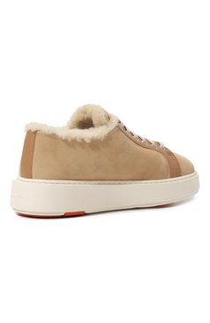 Женские замшевые кеды SANTONI светло-бежевого цвета, арт. WBCG61280BARPCRV | Фото 5 (Драгоценные камни: Проставлено; Материал утеплителя: Натуральный мех; Материал внешний: Натуральная кожа, Замша; Материал сплава: Проставлено; Подошва: Платформа; Стили: Кэжуэл; Кросс-КТ: Низкие)