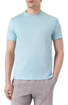 Мужская футболка из шелка и хлопка GIORGIO ARMANI голубого цвета, арт. 3KSM77/SJZHZ | Фото 3 (Материал внешний: Шелк, Хлопок; Длина (для топов): Стандартные; Рукава: Короткие; Стили: Кэжуэл; Принт: Без принта; Кросс-КТ: Джерси; Мужское Кросс-КТ: Футболка-одежда)