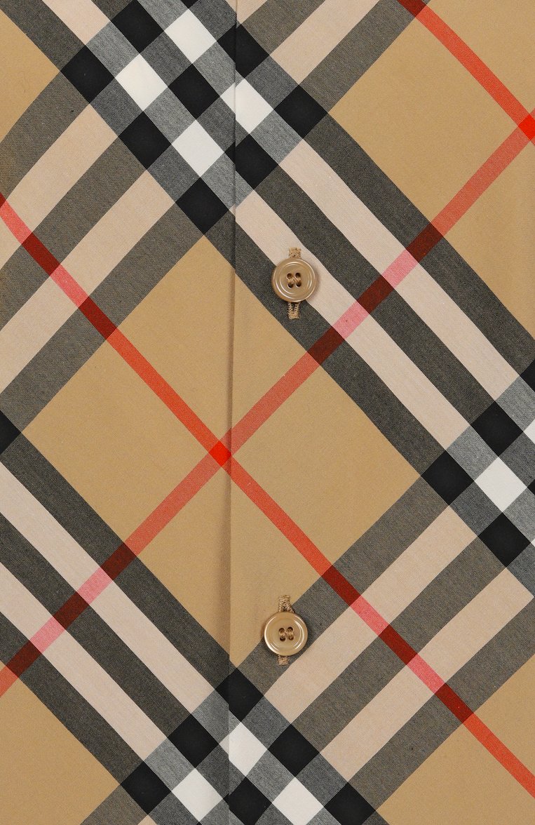Женская хлопковая рубашка BURBERRY бежевого цвета, арт. 8106163 | Фото 6 (Длина (для топов): Стандартные; Рукава: Длинные; Материал внешний: Хлопок; Женское Кросс-КТ: Рубашка-одежда; Стили: Кэжуэл; Принт: Клетка, С принтом)