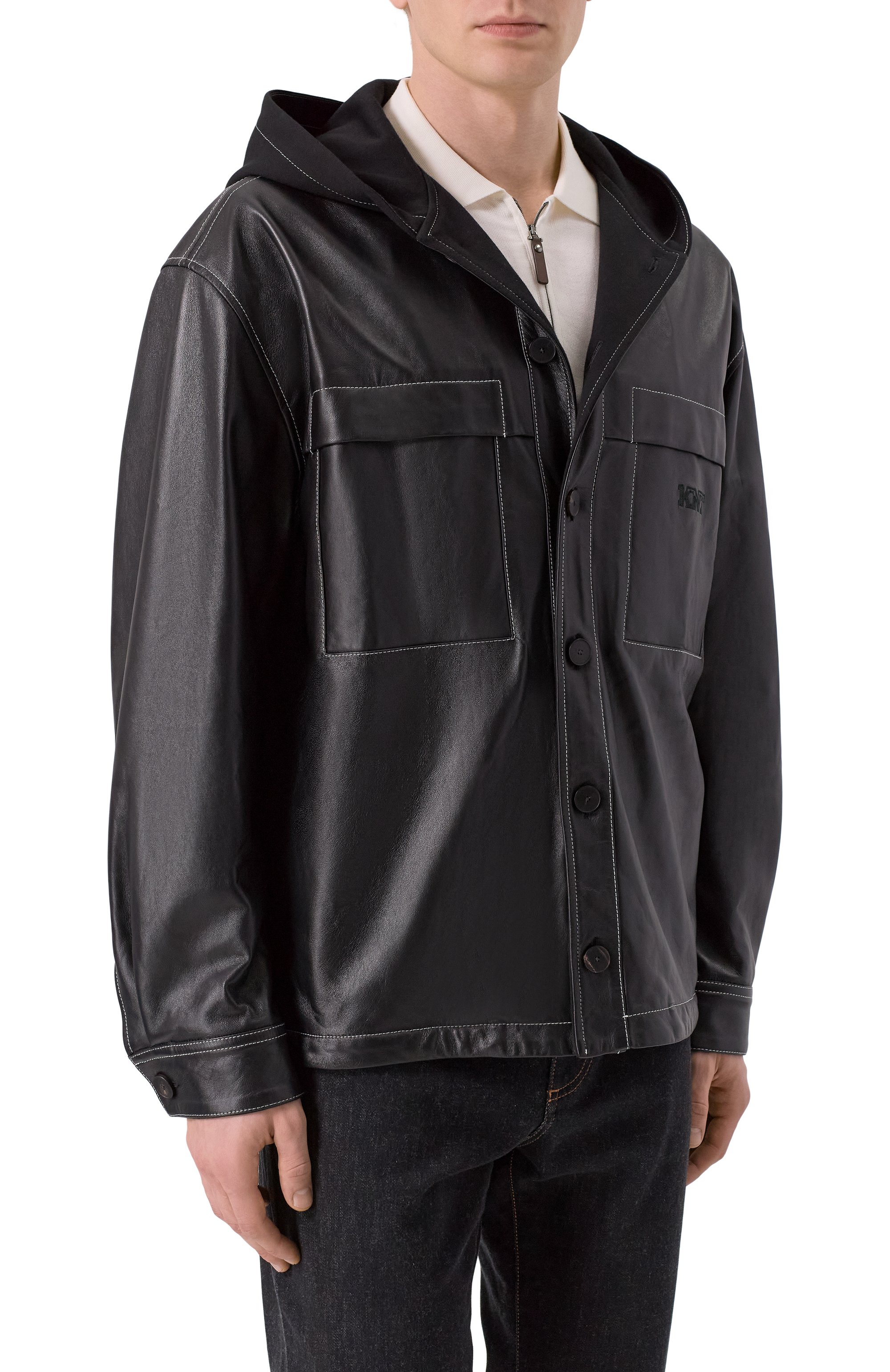 Кожаная куртка-рубашка KITON черного цвета по цене 629500 руб., арт. UGK120MK0280H01, фото 3 Кожаная куртка-рубашка KITON, арт. UGK120MK0280H01, фото 3