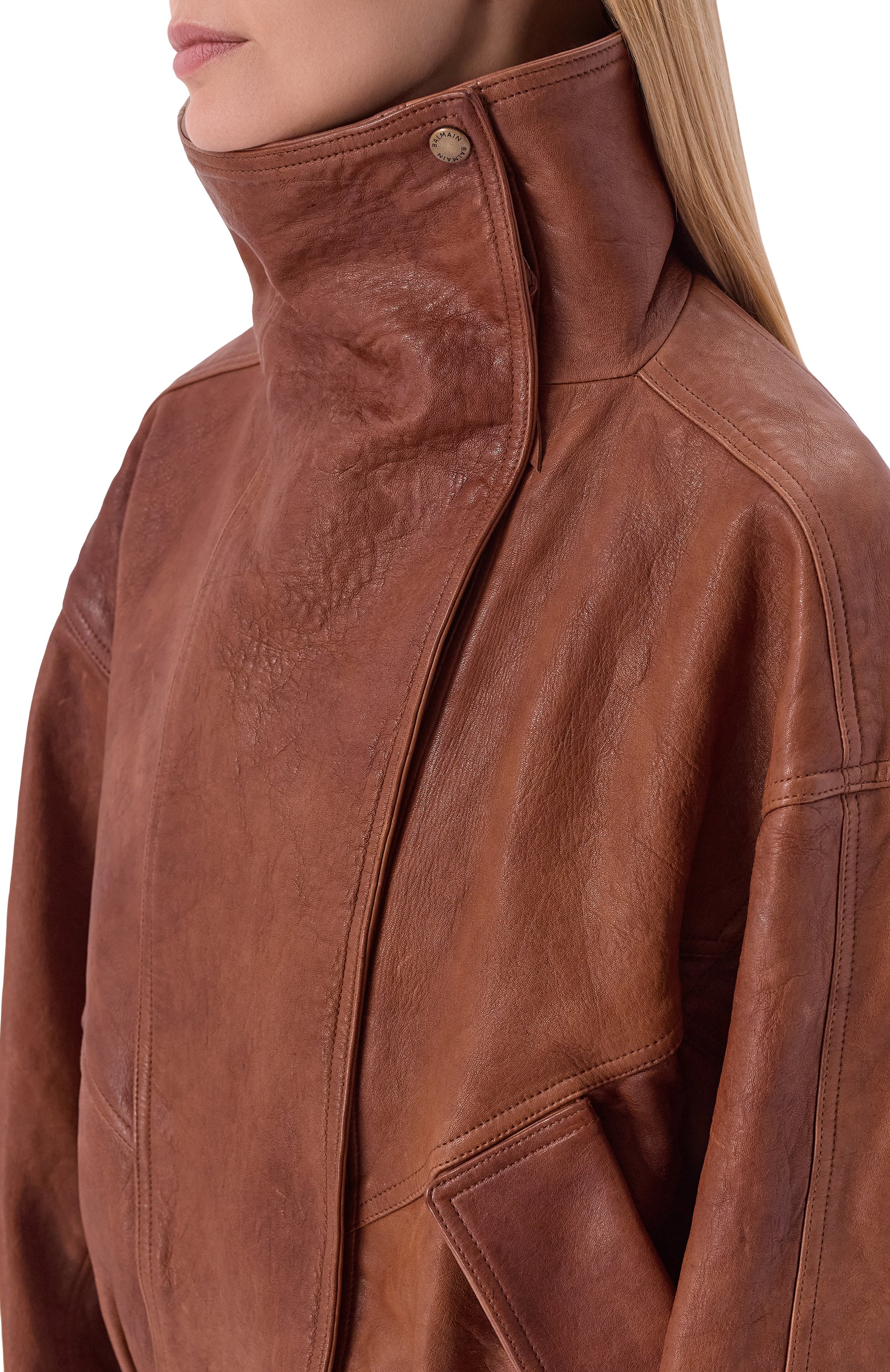 Кожаная куртка BALMAIN коричневого цвета по цене 594000 руб., арт. GF0TD230/LE37, фото 5 Кожаная куртка BALMAIN, арт. GF0TD230/LE37, фото 5