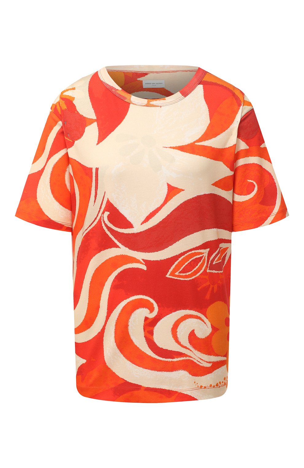 Хлопковая футболка DRIES VAN NOTEN красного цвета по цене 29800 руб., арт. 202-31118-1617, фото 1 Хлопковая футболка DRIES VAN NOTEN, арт. 202-31118-1617, фото 1