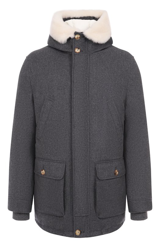Пуховик с меховым воротником Brunello Cucinelli MM4701993 Серый MM4701993