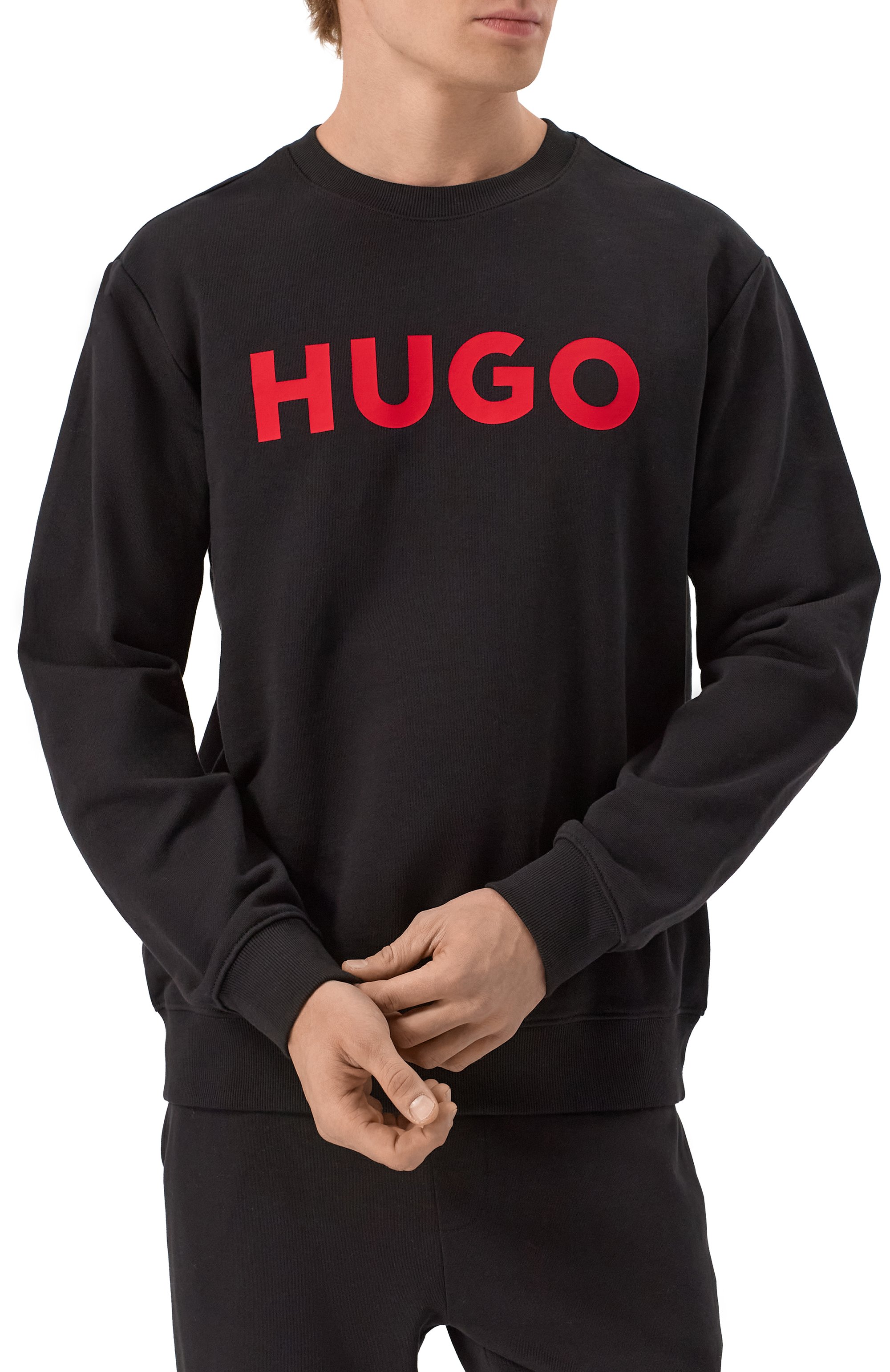 Хлопковый свитшот HUGO черного цвета по цене 12500 руб., арт. 50477328, фото 3 Хлопковый свитшот HUGO, арт. 50477328, фото 3