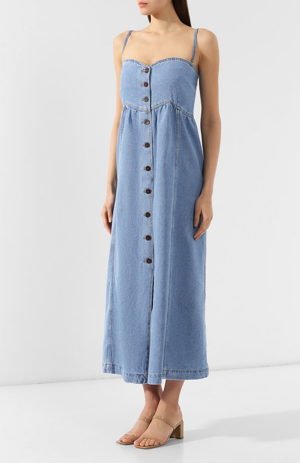 Джинсовое платье NANUSHKA голубого цвета по цене 42550 руб., арт. KAIA_80`S WASH_DENIM, фото 3 Джинсовое платье NANUSHKA, арт. KAIA_80`S WASH_DENIM, фото 3