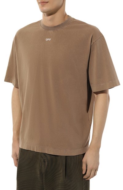 Хлопковая футболка OFF-WHITE светло-коричневого цвета по цене 42150 руб., арт. 0MAA120S24JER014, фото 3 Хлопковая футболка OFF-WHITE, арт. 0MAA120S24JER014, фото 3
