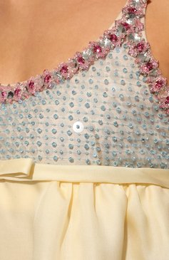 Женское платье MIU MIU желтого цвета, арт. MF4569-10YA-F0061 | Фото 5 (Длина Ж (юбки, платья, шорты): Мини; Материал внешний: Синтетический материал; Женское Кросс-КТ: Платье-одежда, Сарафаны; Случай: Повседневный; Стили: Романтичный; Материал сплава: Проставлено; Драгоценные камни: Проставлено; Рукава: На бретелях)