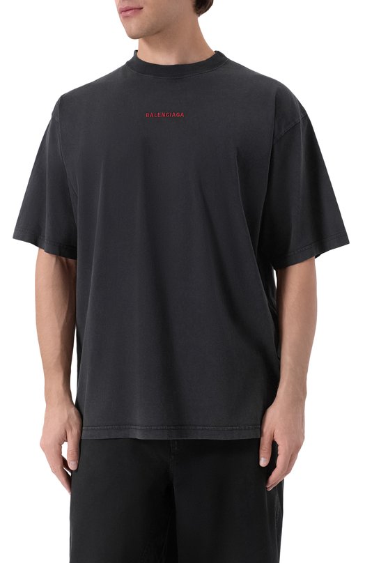 Хлопковая футболка Balenciaga 764235/TTVJ1 Чёрный  764235/TTVJ1 Фото 3