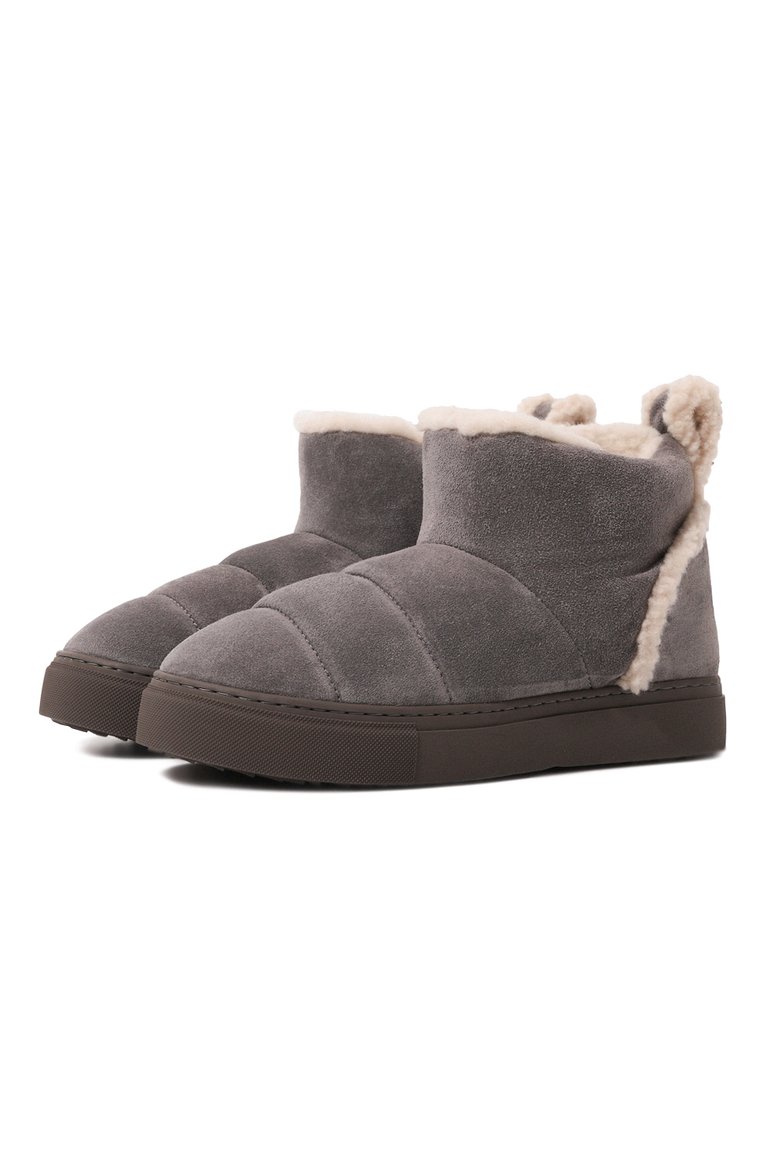 Женские замшевые полусапоги shearling slip-in INUIKII серого цвета, арт. 75202-010 | Фото 1 (Драгоценные камни: Проставлено; Подошва: Платформа; Материал утеплителя: Натуральный мех; Материал внешний: Натуральная кожа, Замша; Материал сплава: Проставлено; Высота голенища: Низкие; Кросс-КТ: угги)
