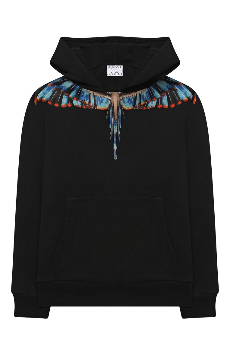 Детский хлопковое худи MARCELO BURLON KIDS OF MILAN черного цвета, арт. CBBB001F21FLE003 | Фото 1 (Рукава: Длинные; Материал внешний: Хлопок; Мальчики Кросс-КТ: Худи-одежда; Драгоценные камни: Проставлено; Материал сплава: Проставлено; Ростовка одежда: 10 - 11 лет | 140 - 146см, 6 лет | 116 см, 8 лет | 128 см)
