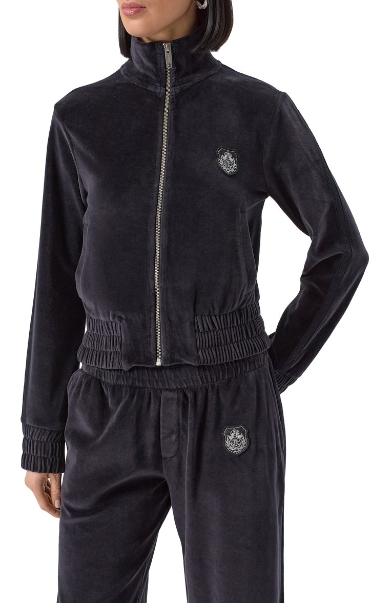 Женский бархатная толстовка THE KOOPLES черного цвета, арт. FSWE29011K | Фото 3 (Материал внешний: Хлопок; Рукава: Длинные; Длина (для топов): Стандартные; Женское Кросс-КТ: Кардиган-одежда; Стили: Спорт-шик)
