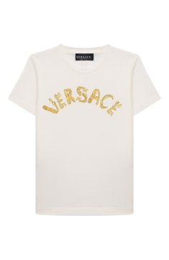 Детская хлопковая футболка VERSACE белого цвета, арт. 1000239/1A08116/8A-14A | Фото 1 (Рукава: Короткие; Материал сплава: Проставлено; Материал внешний: Хлопок; Драгоценные камни: Проставлено)