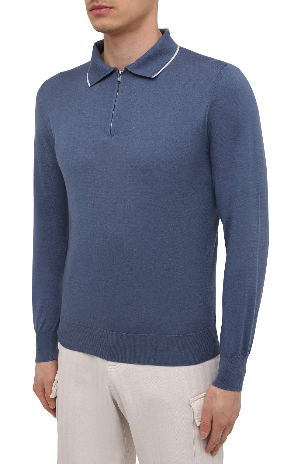 Поло из хлопка и кашемира FIORONI синего цвета по цене 79200 руб., арт. MK22609C2, фото 3 Поло из хлопка и кашемира FIORONI, арт. MK22609C2, фото 3