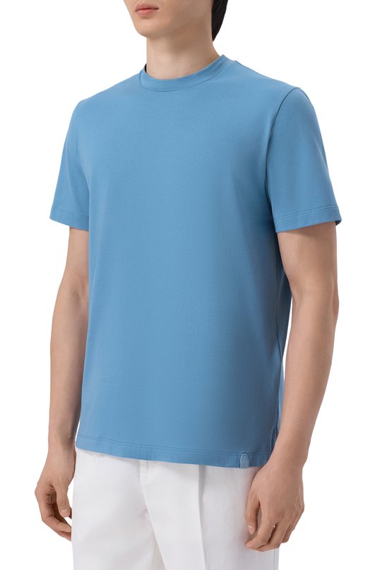 Хлопковая футболка Brioni UJSY0L/0D620 Голубой  UJSY0L/0D620 Фото 3