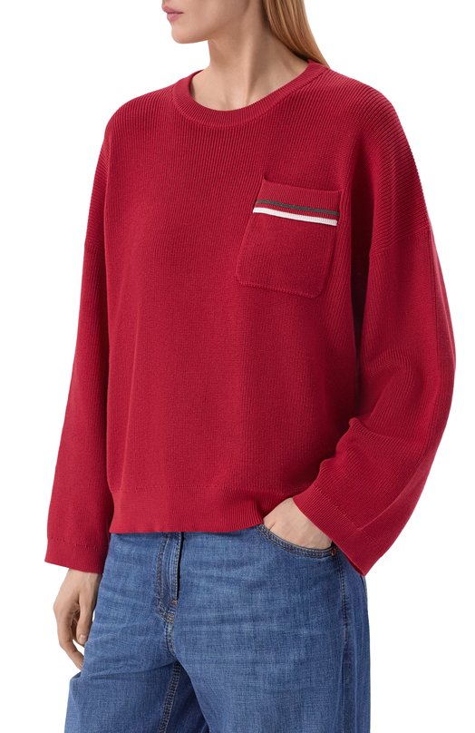 Хлопковый свитер Brunello Cucinelli M19253200 Красный  M19253200 Фото 3