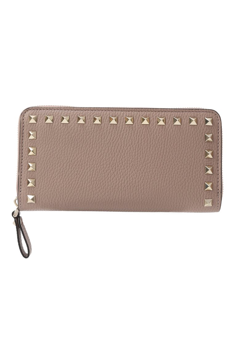 Женские кожаный кошелек rockstud VALENTINO темно-бежевого цвета, арт. 6W2P0645/VSH | Фото 1 (Нос: Не проставлено; Материал: Натуральная кожа)