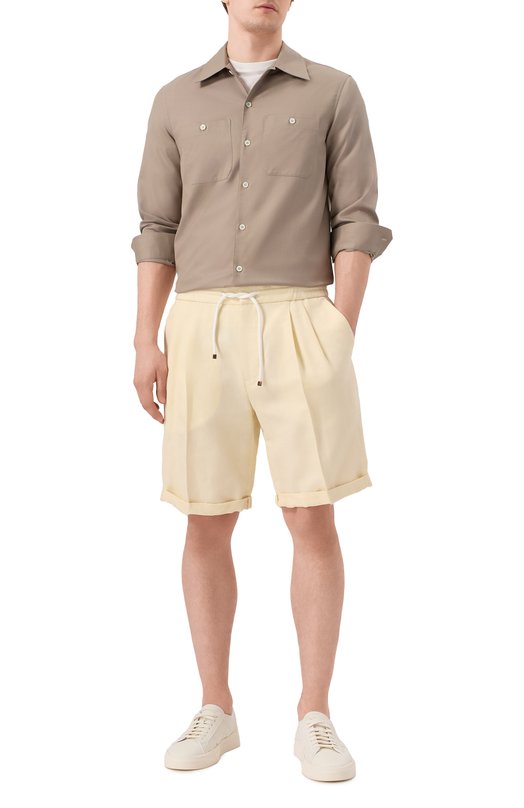 Шорты изо льна и хлопка Brunello Cucinelli MH255U0020 Кремовый  MH255U0020 Фото 2
