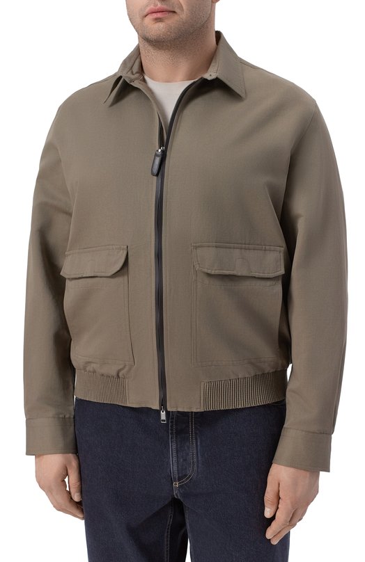 Бомбер изо льна и хлопка Brioni PA106/SL_LS/WF/0L/P9111 Хаки  PA106/SL_LS/WF/0L/P9111 Фото 3