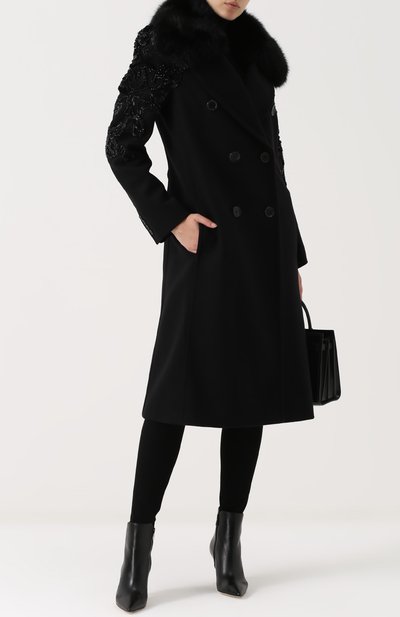 Двубортное пальто с отделкой из меха лисы и вышивкой ELIE SAAB, арт. 9034, фото 2