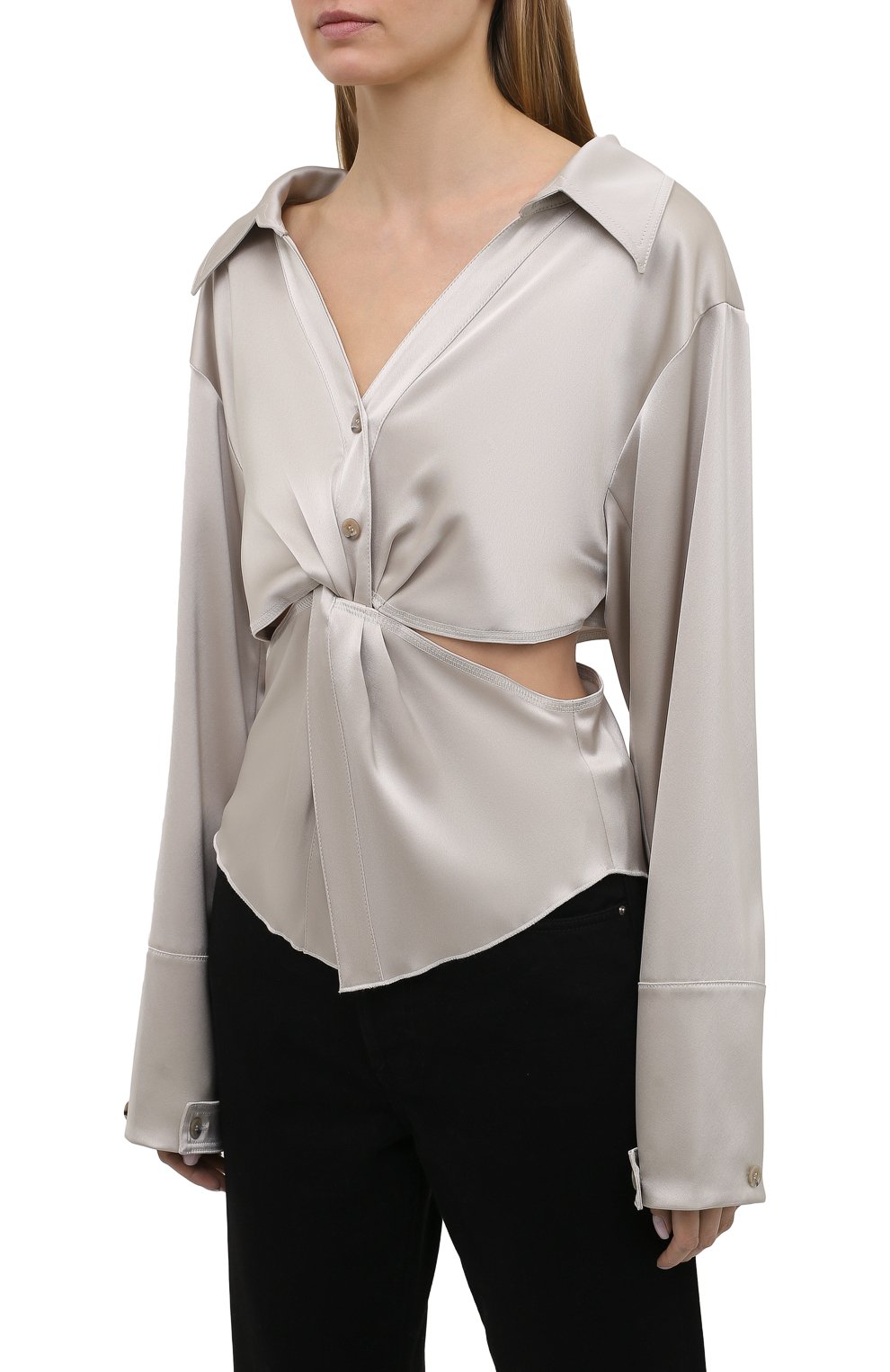 Блузка NANUSHKA светло-серого цвета по цене 47800 руб., арт. RASHA_SILVER TAUPE_SLIP SATIN, фото 3 Блузка NANUSHKA, арт. RASHA_SILVER TAUPE_SLIP SATIN, фото 3