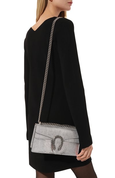 Сумка dionysus small из кожи ящерицы GUCCI серебряного цвета по цене 676800 руб., арт. 499623 EYZBX, фото 2 Сумка dionysus small из кожи ящерицы GUCCI, арт. 499623 EYZBX, фото 2