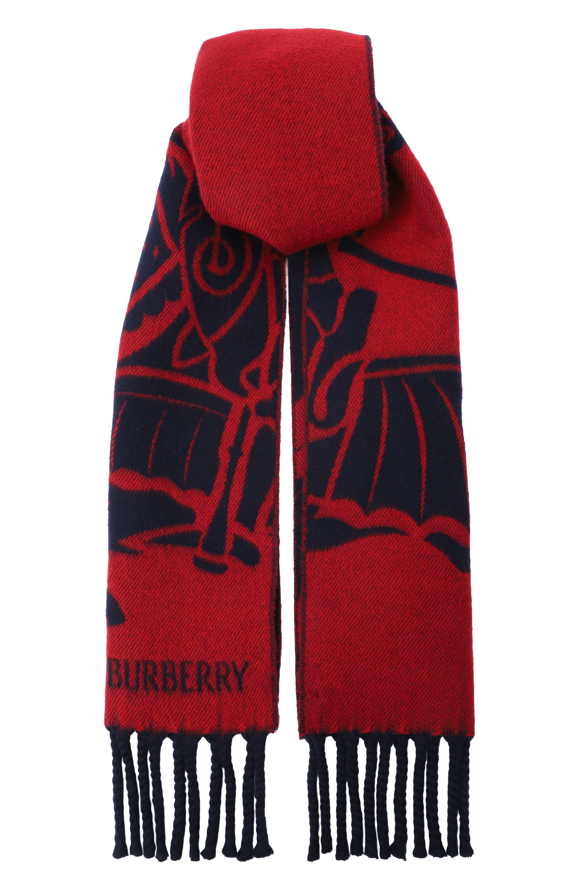 Шерстяной шарф BURBERRY красного цвета по цене 63900 руб., арт. 8117907, фото 1 Шерстяной шарф BURBERRY, арт. 8117907, фото 1