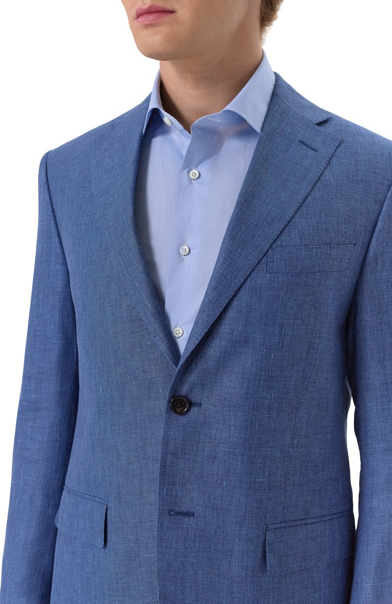 Мужской костюм из шерсти и льна CORNELIANI синего цвета, арт. 25X008-2518263_SET | Фото 8 (Материал внешний: Шерсть, Лен; Рукава: Длинные; Материал сплава: Проставлено; Драгоценные камни: Проставлено; Костюмы М: Однобортный; Стили: Классический, Кэжуэл)