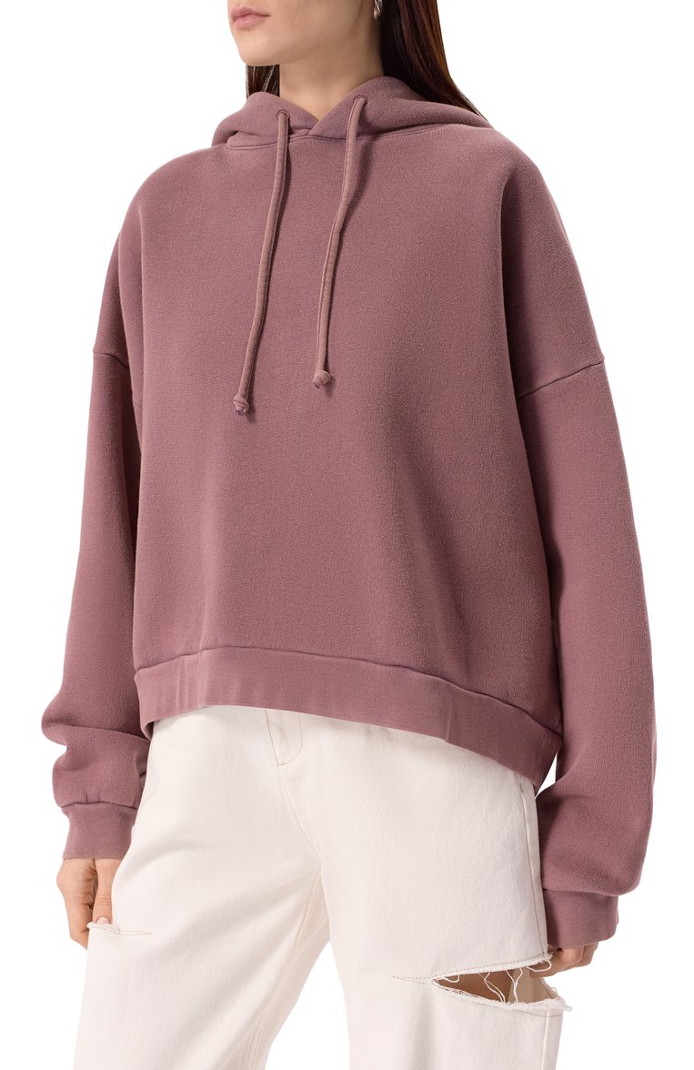 Женский хлопковое худи ACNE STUDIOS сиреневого цвета, арт. FN-UX-SWEA000019/CI0138 | Фото 3 (Драгоценные камни: Проставлено; Материал сплава: Проставлено; Рукава: Длинные; Длина (для топов): Стандартные; Стили: Кэжуэл; Женское Кросс-КТ: Худи-одежда; Материал внешний: Хлопок)