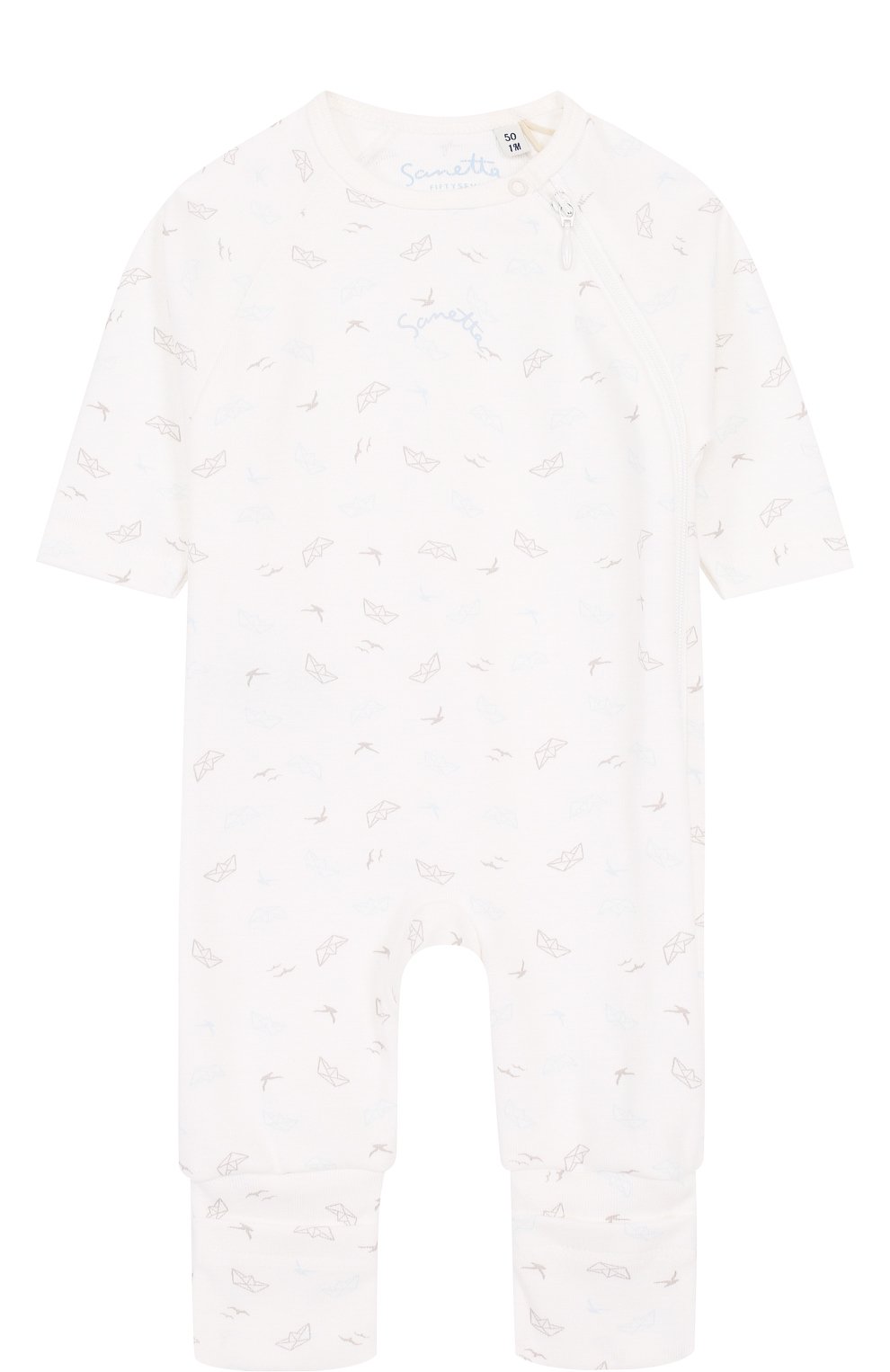 Хлопковый комбинезон с принтом SANETTA белого цвета по цене 3995 руб., арт. 901611, фото 1 Хлопковый комбинезон с принтом SANETTA, арт. 901611, фото 1