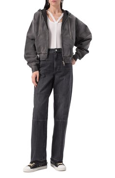 Женские джинсы HELMUT LANG темно-серого цвета, арт. 009DW202 | Фото 2 (Длина (брюки, джинсы): Стандартные; Материал внешний: Хлопок, Деним; Кросс-КТ: Деним; Силуэт Ж (брюки и джинсы): Прямые; Детали: Делаве; Стили: Кэжуэл)