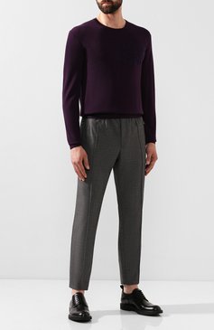 Мужской шерстяной джемпер BERLUTI фиолетового цвета, арт. R15KRL115-005 | Фото 2 (Рукава от горловины: Длинные; Материал внешний: Шерсть; Длина (для топов): Стандартные; Рукава: Длинные; Статус проверки: Проверена категория, Проверено; �Мужское Кросс-КТ: Джемперы; Принт: С принтом; Вырез: Круглый; Материал сплава: Проставлено, Проверено; Драгоценные камни: Проставлено; Стили: Кэжуэл)