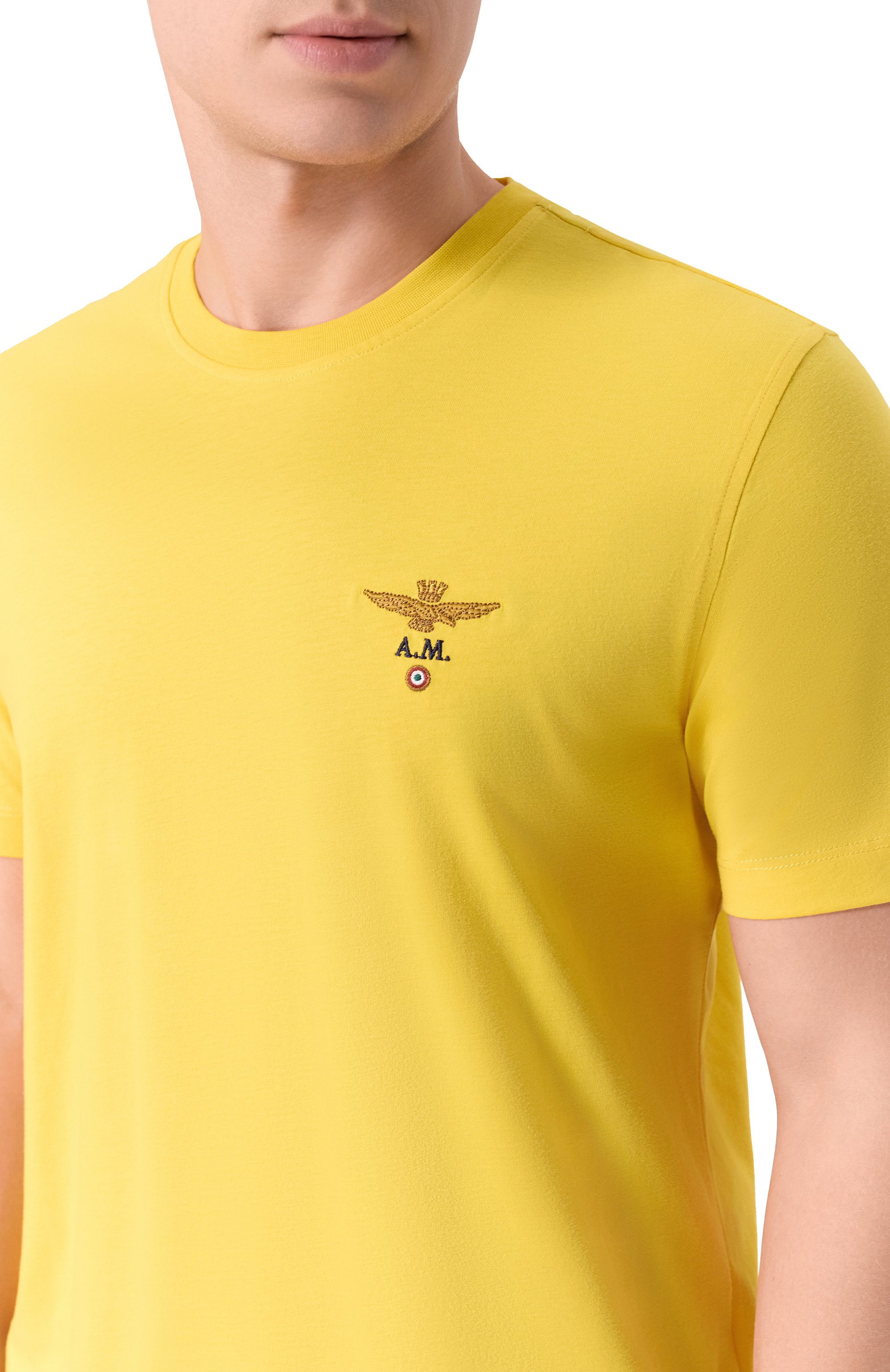 Хлопковая футболка AERONAUTICA MILITARE желтого цвета по цене 6140 руб., арт. TS1580UJ00372_001, фото 5 Хлопковая футболка AERONAUTICA MILITARE, арт. TS1580UJ00372_001, фото 5