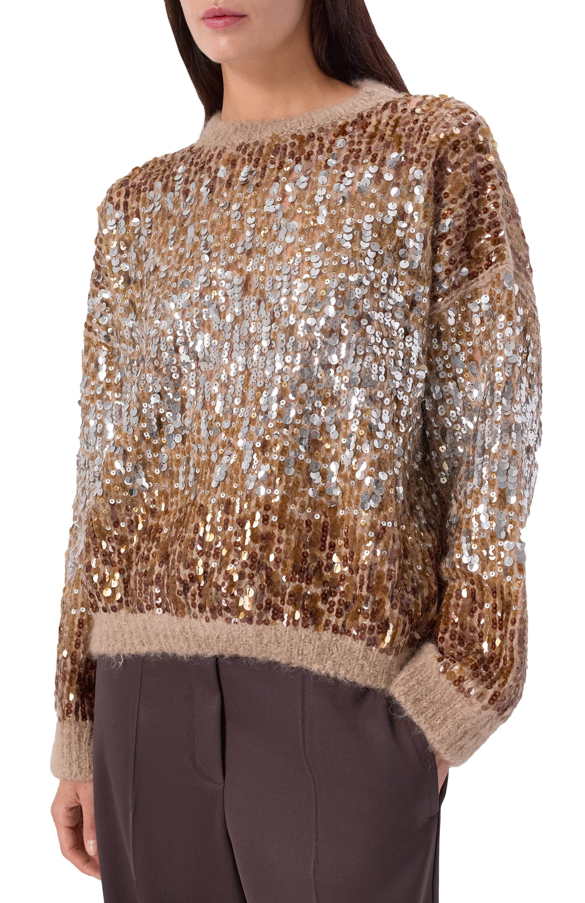 Шерстяной свитер с отделкой пайетками BRUNELLO CUCINELLI, арт. M1U375900P, фото 3