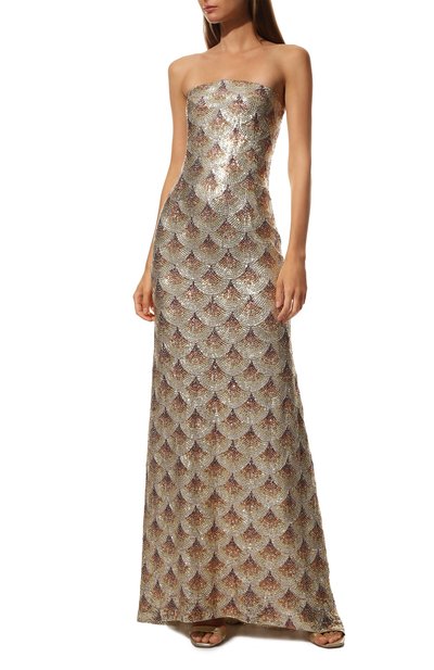 Шелковое платье с отделкой пайетками OSCAR DE LA RENTA золотого цвета по цене 1205000 руб., арт. 19PE037SCH, фото 2 Шелковое платье с отделкой пайетками OSCAR DE LA RENTA, арт. 19PE037SCH, фото 2