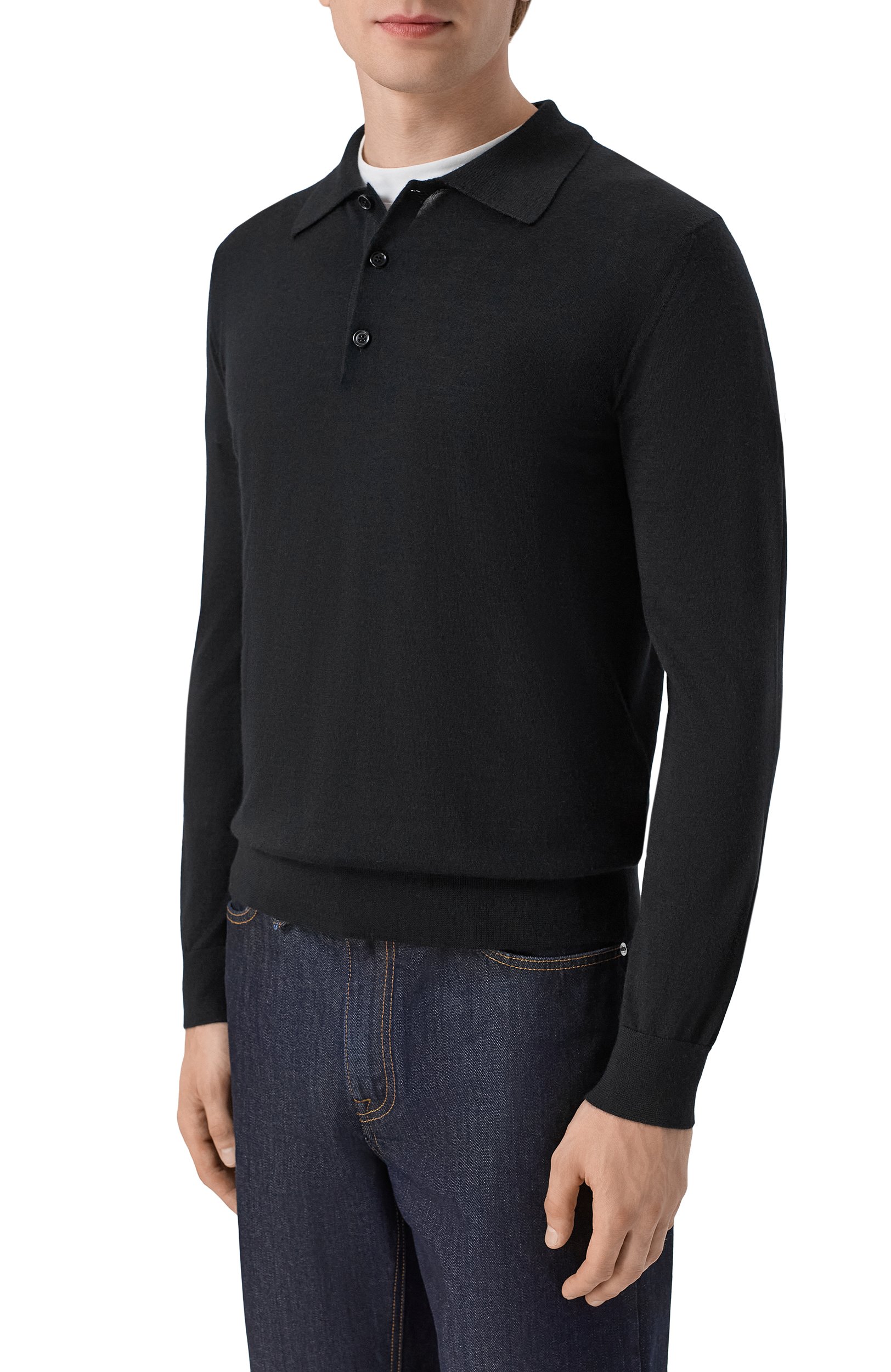 Поло из кашемира и шелка BRIONI черного цвета по цене 223500 руб., арт. UMR30L/P1K82, фото 3 Поло из кашемира и шелка BRIONI, арт. UMR30L/P1K82, фото 3