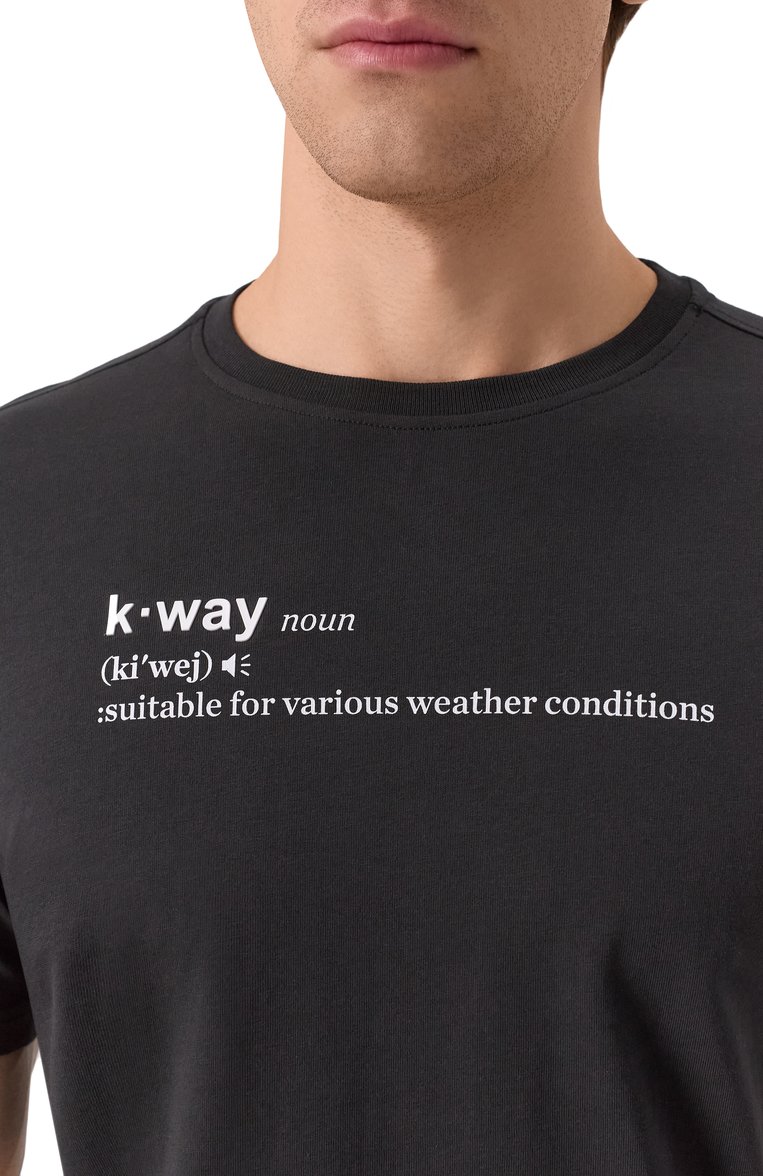 Мужская хлопковая футболка K-WAY черного цвета, арт. K3136DW | Фото 5 (Длина (для топов): Стандартные; Материал внешний: Хлопок; Рукава: Короткие; Принт: С принтом; Стили: Кэжуэл; Мужское Кросс-КТ: Футболка-одежда; Кросс-КТ: Джерси)