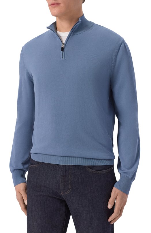 Хлопковый джемпер Canali C0015/MK02459 Голубой  C0015/MK02459 Фото 3