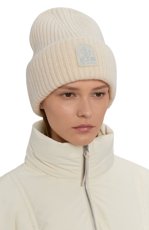 Шапка из шерсти и хлопка Parajumpers 25WPAHAHA32 Кремовый  25WPAHAHA32 Фото 2