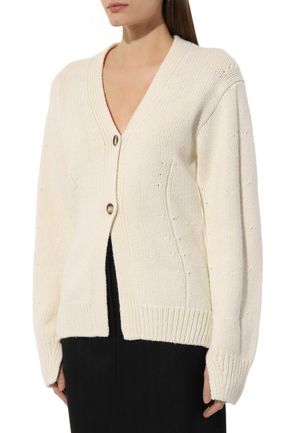 Кардиган из шерсти и вискозы HELMUT LANG молочного цвета по цене 59350 руб., арт. N09HW705, фото 3 Кардиган из шерсти и вискозы HELMUT LANG, арт. N09HW705, фото 3