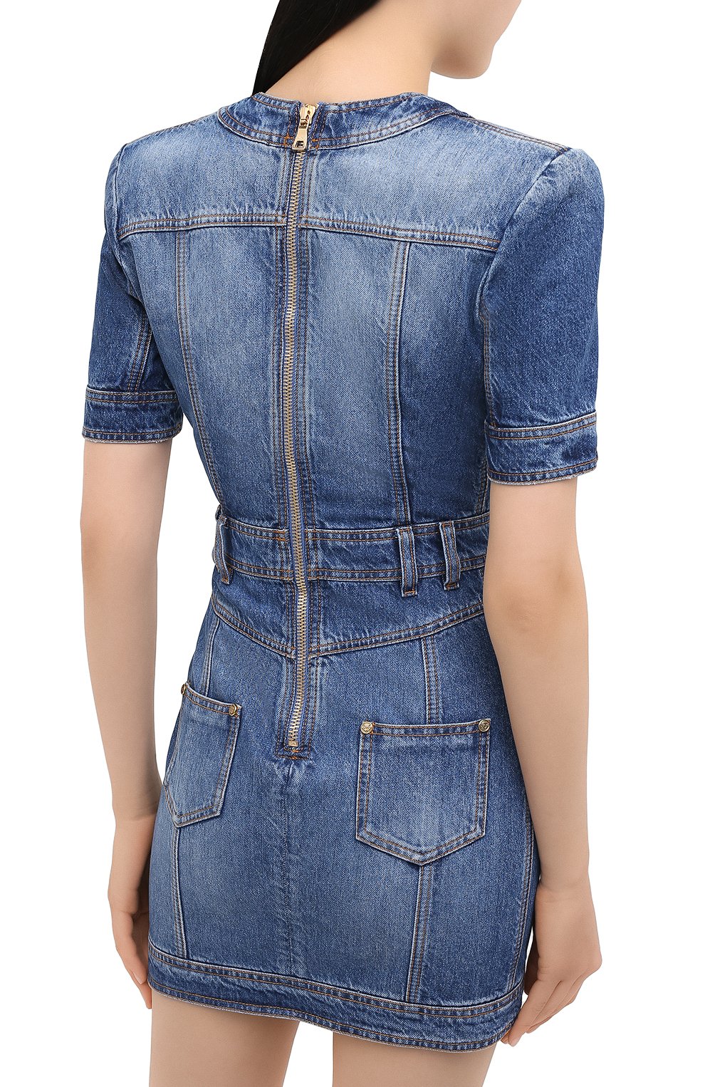 Джинсовое платье BALMAIN синего цвета по цене 190500 руб., арт. UF16132/D057, фото 4 Джинсовое платье BALMAIN, арт. UF16132/D057, фото 4