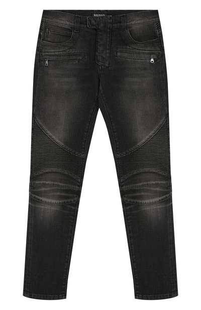 Джинсы с декоративными потертостями BALMAIN черного цвета по цене 43700 руб., арт. 6K6570/KD860/12-16, фото 1 Джинсы с декоративными потертостями BALMAIN, арт. 6K6570/KD860/12-16, фото 1