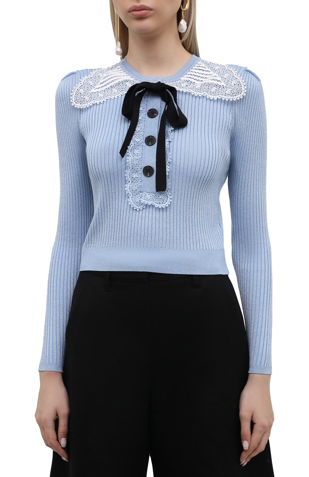 Пуловер SELF-PORTRAIT голубого цвета по цене 29450 руб., арт. PF21-078T, фото 3 Пуловер SELF-PORTRAIT, арт. PF21-078T, фото 3