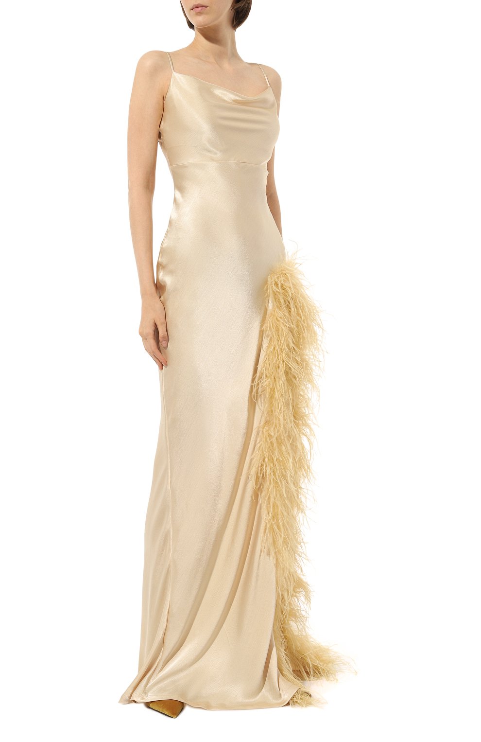 Атласное платье с отделкой перьями SASHA KIM, арт. УТ-00001314, фото 2