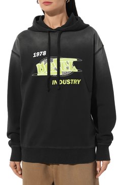 Женский хлопковое худи DIESEL темно-серого цвета, арт. A15386/0PHAQ | Фото 3 (Материал внешний: Хлопок; Рукава: Длинные; Материал сплава: Проставлено; Длина (для топов): Стандартные; Драгоценные камни: Проставлено; Стили: Кэжуэл; Женское Кросс-КТ: Худи-одежда)