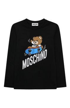 Детская хлопковый лонгслив MOSCHINO черного цвета, арт. HU000S/LAA20/10A-14A | Фото 1 (Тематический товар: Teddy Bear; Рукава: Длинные; Мальчики Кросс-КТ: Лонгслив-одежда; Материал сплава: Проставлено; Материал внешний: Хлопок; Драгоценные камни: Проставлено)