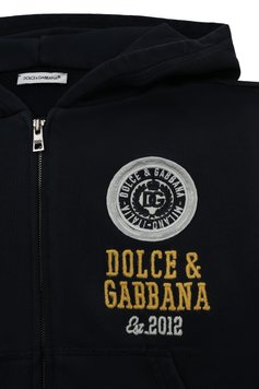 Детский хлопковая толстовка DOLCE & GABBANA темно-синего цвета, арт. L4JWDW/G7DW1/2-6 | Фото 3 (Рукава: Длинные; Мальчики Кросс-КТ: Толстовка-одежда; Региональные ограничения белый список (Axapta Mercury): Не проставлено; Материал сплава: Проставлено; Нос: Не проставлено; Материал внешний: Хлопок; Драгоценные камни: Проставлено)